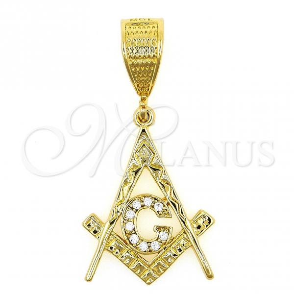Oro Laminado Religious Pendant, Gold Filled Style Star of David Design, with White Cubic Zirconia, Polished, Golden Finish, 5.187.018