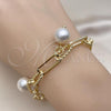 Oro Laminado Charm Bracelet, Gold Filled Style Ball and Rolo Design, with Ivory Pearl, Polished, Golden Finish, 03.331.0260.08