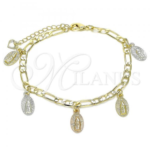 Oro Laminado Charm Bracelet, Gold Filled Style Guadalupe Design, Polished, Tricolor, 03.351.0120.08