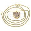 Oro Laminado Pendant Necklace, Gold Filled Style Heart Design, with Garnet and White Micro Pave, Polished, Golden Finish, 04.94.0036.1.20