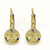 Oro Laminado Leverback Earring, Gold Filled Style Butterfly Design, with Multicolor Micro Pave, Polished, Golden Finish, 02.210.0379.3