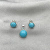 Sterling Silver Earring and Pendant Adult Set, with Light Turquoise Opal, Polished, Silver Finish, 10.392.0007