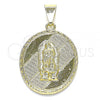 Oro Laminado Religious Pendant, Gold Filled Style Guadalupe Design, Polished, Golden Finish, 05.213.0107