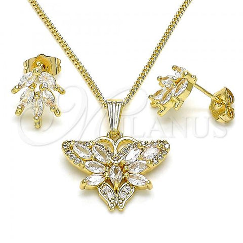 Oro Laminado Earring and Pendant Adult Set, Gold Filled Style Butterfly Design, with White Cubic Zirconia and White Micro Pave, Polished, Golden Finish, 10.210.0134.1