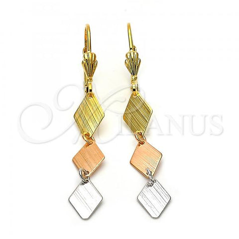 Oro Laminado Long Earring, Gold Filled Style Brushed Finish, Tricolor, 02.63.2184