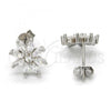 Sterling Silver Stud Earring, Flower Design, with White Cubic Zirconia, Polished, Rhodium Finish, 02.175.0112