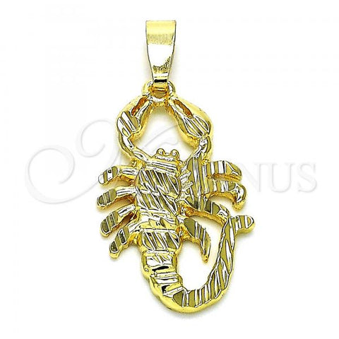 Oro Laminado Fancy Pendant, Gold Filled Style Scorpion Design, Diamond Cutting Finish, Golden Finish, 5.187.021