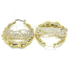 Oro Laminado Large Hoop, Gold Filled Style Nameplate and Bamboo Design, Polished, Golden Finish, 02.63.2679.60