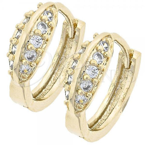 Oro Laminado Huggie Hoop, Gold Filled Style Leaf Design, with White Cubic Zirconia, Polished, Golden Finish, 02.165.0046