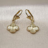 Oro Laminado Dangle Earring, Gold Filled Style Four-leaf Clover Design, Diamond Cutting Finish, Golden Finish, 02.414.0013