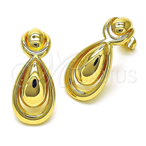 Oro Laminado Stud Earring, Gold Filled Style Teardrop Design, Polished, Golden Finish, 02.418.0004