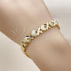 Oro Laminado Tennis Bracelet, Gold Filled Style Heart Design, Diamond Cutting Finish, Golden Finish, 03.213.0357.07
