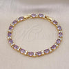 Oro Laminado Tennis Bracelet, Gold Filled Style Cluster Design, with Amethyst and White Cubic Zirconia, Polished, Golden Finish, 03.206.0004.07