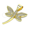 Oro Laminado Fancy Pendant, Gold Filled Style Dragon-Fly Design, with White Micro Pave, Polished, Golden Finish, 05.342.0036