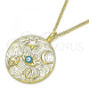 Oro Laminado Pendant Necklace, Gold Filled Style Evil Eye and Hand of God Design, Turquoise Enamel Finish, Golden Finish, 04.313.0056.20