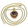 Oro Laminado Pendant Necklace, Gold Filled Style Heart Design, with Garnet and White Cubic Zirconia, Polished, Golden Finish, 04.346.0017.20