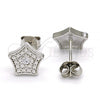 Sterling Silver Stud Earring, Star Design, with White Cubic Zirconia, Polished, Rhodium Finish, 02.186.0150.1