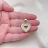 Oro Laminado Fancy Pendant, Gold Filled Style Heart Design, with White Micro Pave, Polished, Golden Finish, 05.411.0024