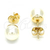 Oro Laminado Stud Earring, Gold Filled Style Ball Design, with Ivory Pearl, Polished, Golden Finish, 02.63.2124