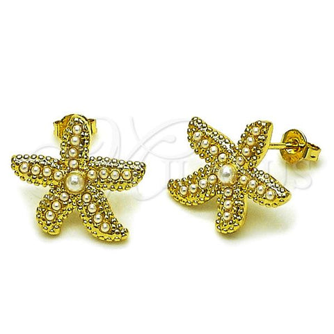 Oro Laminado Stud Earring, Gold Filled Style Star Design, with Ivory Pearl, Polished, Golden Finish, 02.341.0256