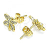 Oro Laminado Stud Earring, Gold Filled Style Dragon-Fly Design, with White Micro Pave, Polished, Golden Finish, 02.342.0075