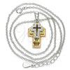 Sterling Silver Pendant Necklace, Cross Design, with White Cubic Zirconia, Polished, Tricolor, 04.336.0105.18