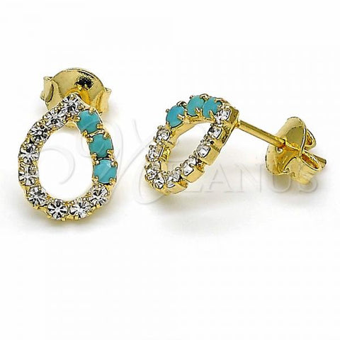 Oro Laminado Stud Earring, Gold Filled Style with White Cubic Zirconia and Aquamarine Opal, Polished, Golden Finish, 02.09.0186