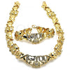 Oro Laminado Necklace and Bracelet, Gold Filled Style Hugs and Kisses and Teddy Bear Design, with White Cubic Zirconia, Diamond Cutting Finish, Golden Finish, 10.180.0001