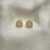 Oro Laminado Stud Earring, Gold Filled Style with White Micro Pave, Polished, Golden Finish, 02.344.0082