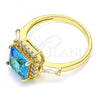 Oro Laminado Multi Stone Ring, Gold Filled Style with Blue Topaz and White Cubic Zirconia, Polished, Golden Finish, 01.210.0129.2.09