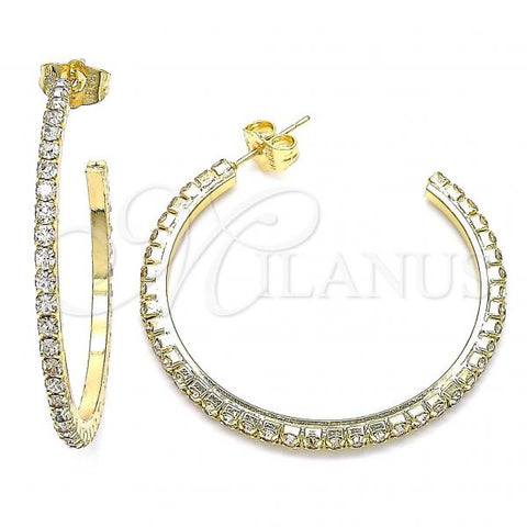 Oro Laminado Stud Earring, Gold Filled Style with White Crystal, Polished, Golden Finish, 02.122.0118.35