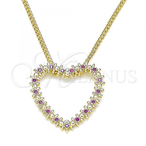 Oro Laminado Pendant Necklace, Gold Filled Style Heart Design, with Ruby Micro Pave, Polished, Golden Finish, 04.156.0301.1.20