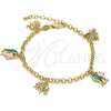 Oro Laminado Charm Bracelet, Gold Filled Style Elephant and Fish Design, with White Crystal, Multicolor Enamel Finish, Golden Finish, 03.63.1365.07