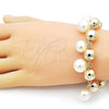 Oro Laminado Charm Bracelet, Gold Filled Style Ball and Hollow Design, with Ivory Pearl, Polished, Golden Finish, 03.331.0310.09