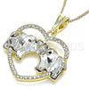 Oro Laminado Pendant Necklace, Gold Filled Style Elephant and Heart Design, with White and Black Crystal, Polished, Golden Finish, 04.380.0023.2.20