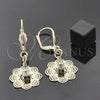 Oro Laminado Dangle Earring, Gold Filled Style Flower Design, with White Cubic Zirconia, Polished, Golden Finish, 69.006