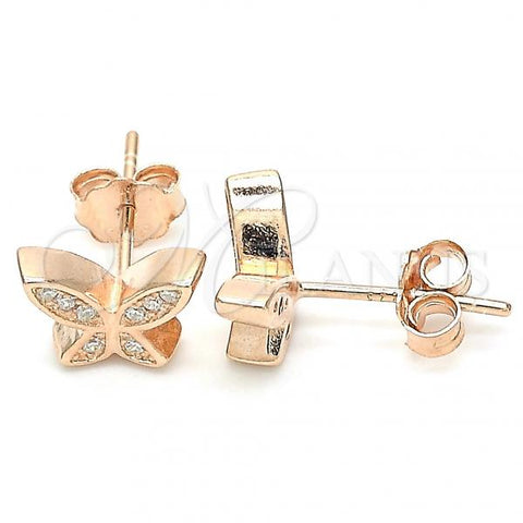 Sterling Silver Stud Earring, Butterfly Design, with White Micro Pave, Polished, Rose Gold Finish, 02.336.0160.1