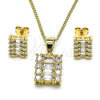 Oro Laminado Earring and Pendant Adult Set, Gold Filled Style Baguette and Cluster Design, Polished, Golden Finish, 10.342.0100