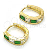 Oro Laminado Huggie Hoop, Gold Filled Style with Green and White Cubic Zirconia, Polished, Golden Finish, 02.237.0018.3.15