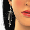 Oro Laminado Long Earring, Gold Filled Style with White Crystal, Polished, Golden Finish, 02.270.0066