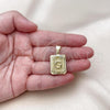 Oro Laminado Fancy Pendant, Gold Filled Style Initials Design, Diamond Cutting Finish, Golden Finish, 05.411.0049