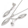 Sterling Silver Earring and Pendant Adult Set, with White Micro Pave, Polished, Rhodium Finish, 10.337.0004
