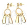 Oro Laminado Long Earring, Gold Filled Style Polished, Tricolor, 74.009