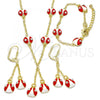 Oro Laminado Earring and Pendant Children Set, Gold Filled Style Ladybug Design, with White Crystal, Red Enamel Finish, Golden Finish, 06.60.0005.3