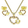 Oro Laminado Earring and Pendant Adult Set, Gold Filled Style Heart Design, with Garnet and White Micro Pave, Polished, Golden Finish, 10.199.0006.2
