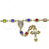 Oro Laminado Medium Rosary, Gold Filled Style Guadalupe and Crucifix Design, with Multicolor Crystal, Polished, Golden Finish, 09.326.0002.18