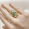 Oro Laminado Multi Stone Ring, Gold Filled Style Teddy Bear and Baguette Design, with Green Cubic Zirconia and White Micro Pave, Polished, Golden Finish, 01.284.0108.3
