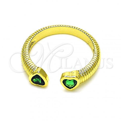 Oro Laminado Multi Stone Ring, Gold Filled Style Heart Design, with Green Cubic Zirconia, Polished, Golden Finish, 01.341.0076