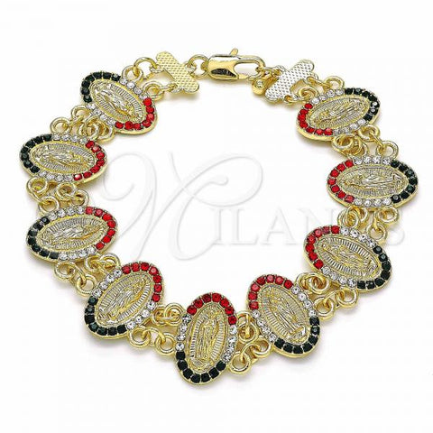 Oro Laminado Fancy Bracelet, Gold Filled Style Guadalupe Design, with Multicolor Crystal, Polished, Golden Finish, 03.351.0056.1.08