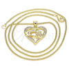 Oro Laminado Pendant Necklace, Gold Filled Style Heart and Hand Design, with White Micro Pave, Polished, Golden Finish, 04.156.0337.20